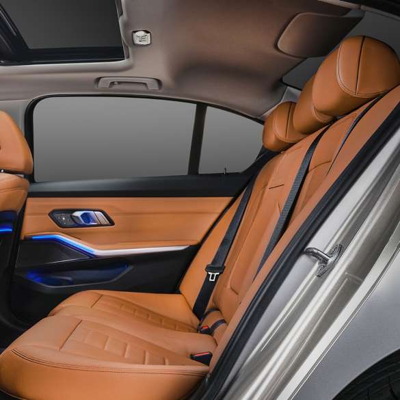 BMW 3 Series Gran Limousine G28 2021 rear seats BMW 3 Series Gran Limousine G28 2021 interior rear seats leather 'Vernasca' Cognac