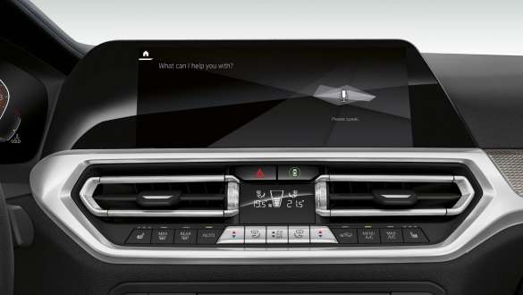 BMW 3 Series, BMW Intelligent Personal Assistant. Frontal close-up of the cockpit display of the BMW 3 Series with BMW Intelligent Personal Assistant.