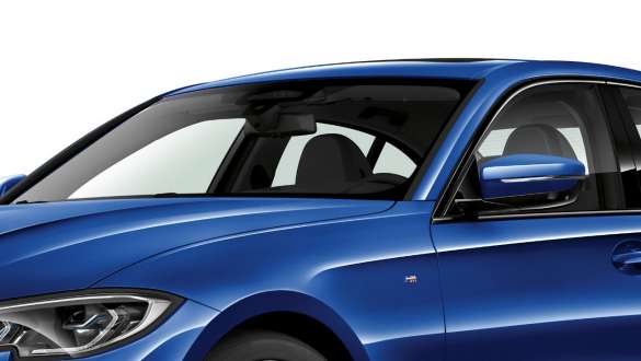 BMW 3 Series, BMW Acoustic glazing. Three-quarter side shot of the BMW 3 Series with focus on the front and driver side windows with Acoustic glazing.