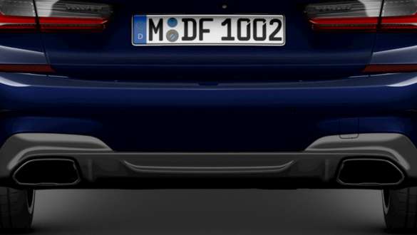 Exclusive tailpipe trims BMW M340i xDrive Sedan Exclusive tailpipe trims BMW M340i xDrive Sedan G20 Sapphire Black metallic rear view