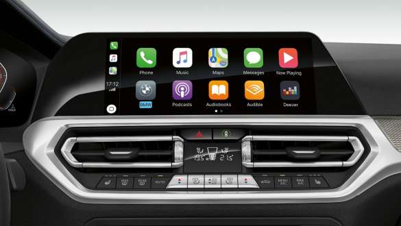BMW 3 Series, Preparation for Apple CarPlay®. Frontal close-up of the cockpit display of the BMW 3 Series with Preparation for Apple CarPlay®.