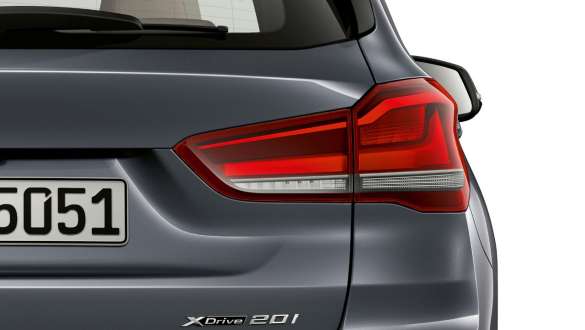 BMW X1, rear lights with LED technology. BMW X1, close-up of the rear lights with LED technology.