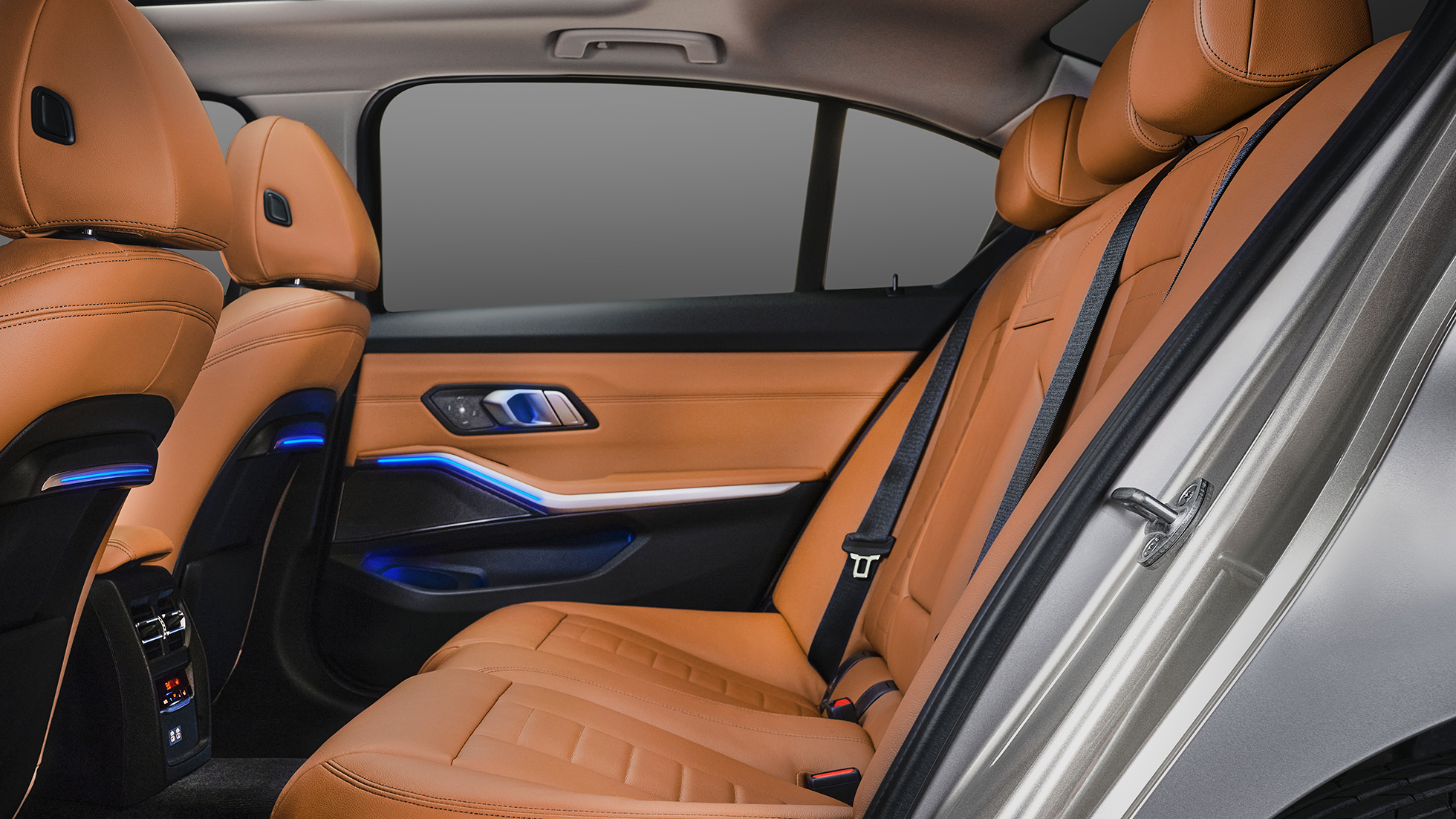 BMW 3 Series Gran Limousine G28 2021 rear seats BMW 3 Series Gran Limousine G28 2021 interior rear seats leather 'Vernasca' Cognac