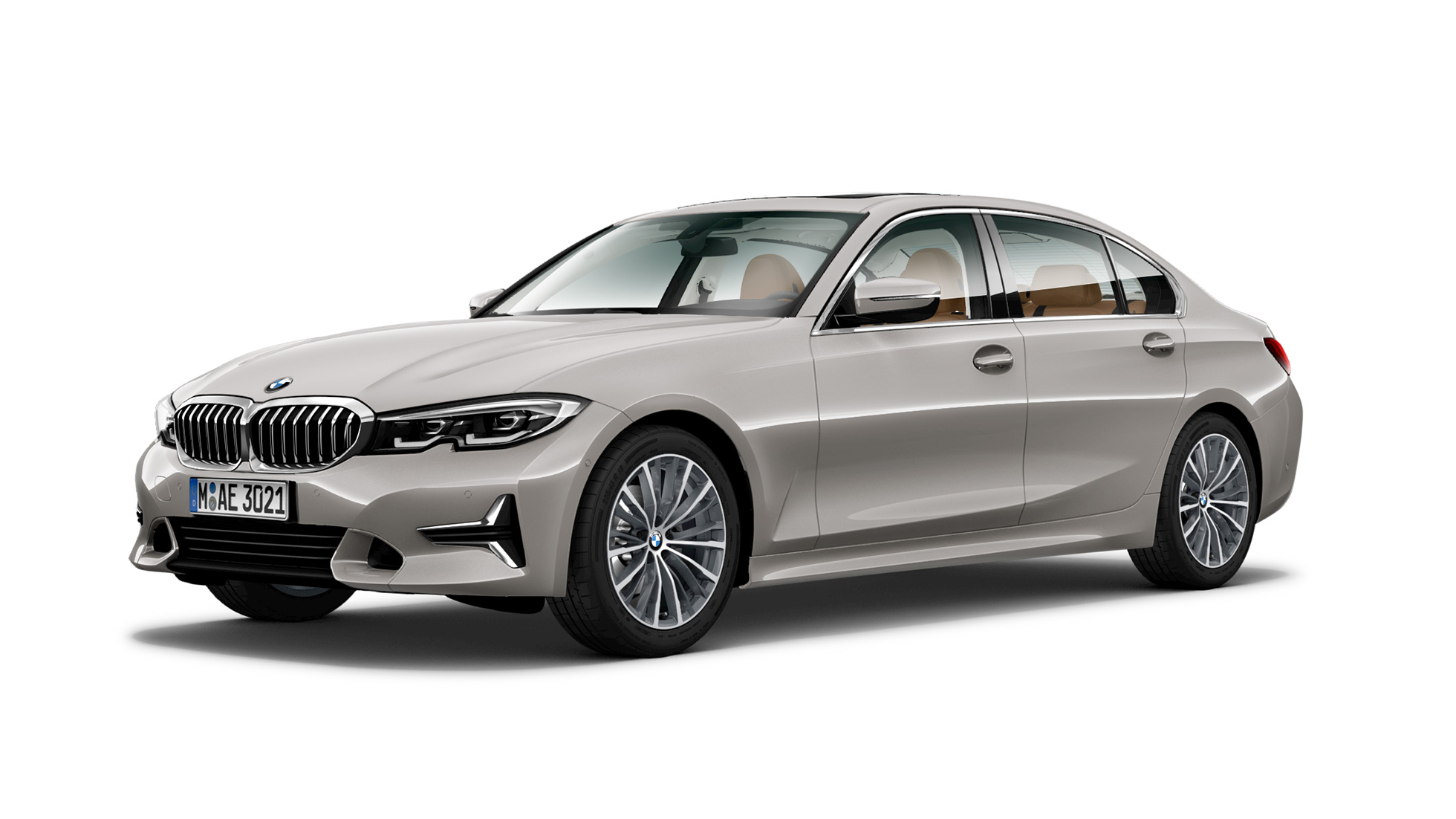 BMW 3 Series Sedan long-wheelbase G28 2021 Luxury Line Cashmere Silver metallic three-quarter front view BMW 3 Series Sedan long-wheelbase G28 2021 Luxury Line Cashmere Silver metallic three-quarter front view