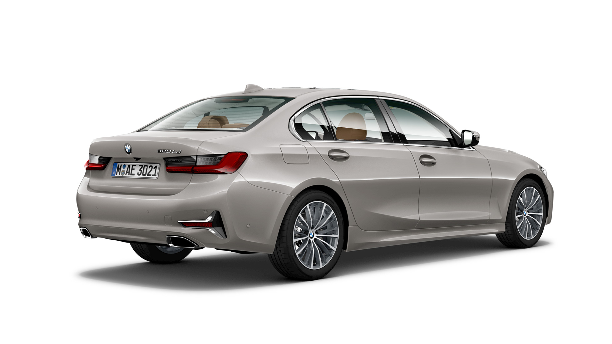 BMW 3 Series Sedan long-wheelbase G28 2021 Luxury Line Cashmere Silver metallic three-quarter rear view BMW 3 Series Sedan long-wheelbase G28 2021 Luxury Line Cashmere Silver metallic three-quarter rear view