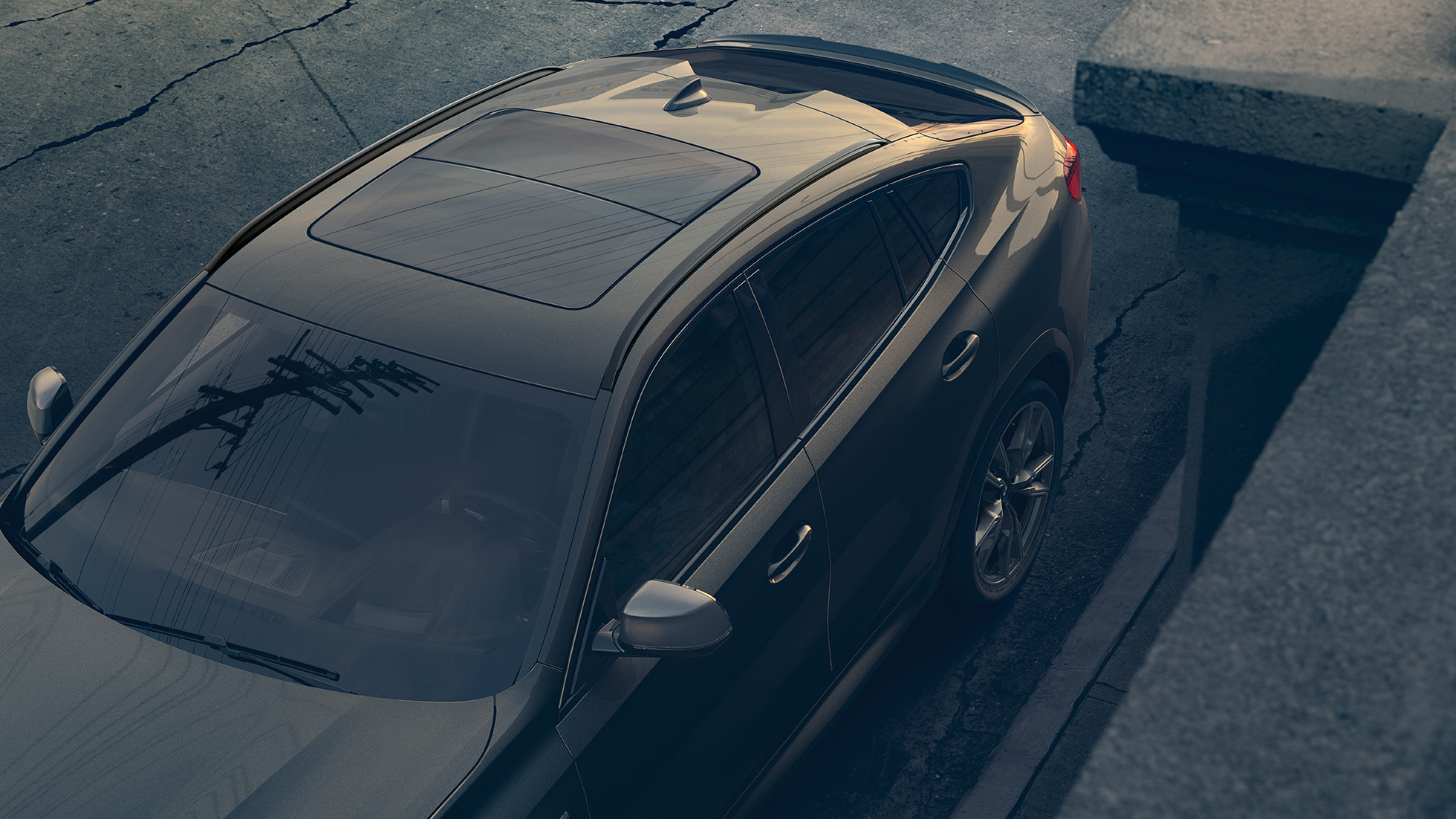 BMW X6 Panorama glass roof. Close-up view of the BMW X6 Panorama glass roof.