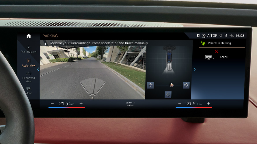 Instrument display with trailer assistant driver's point of view close-up