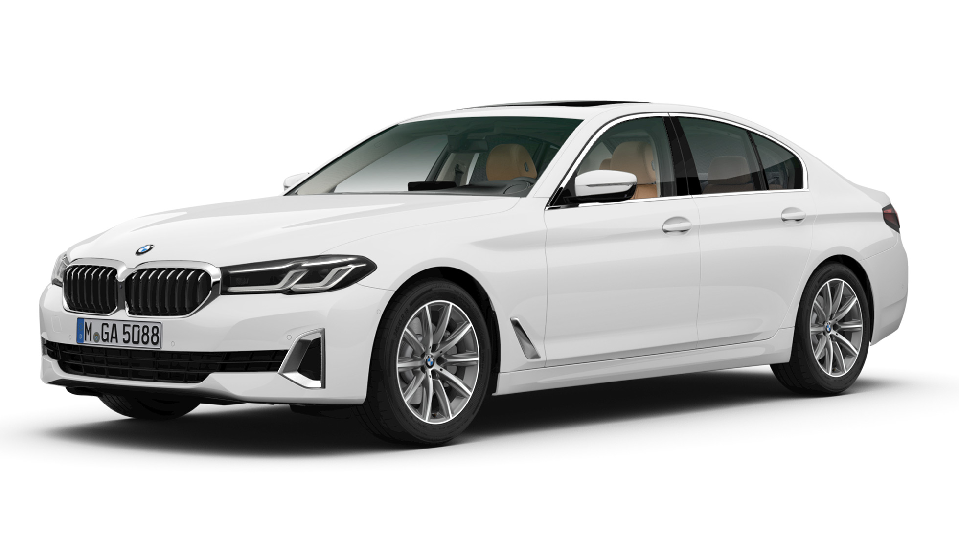 BMW 5 Series Sedan G30 Luxury Line front BMW 5 Series Sedan 520d xDrive G30 2020 Luxury Line in Bernina Grey three-quarter front view
