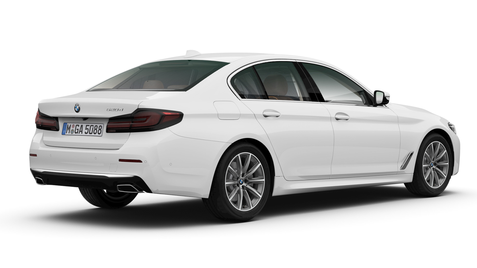 BMW 5 Series Sedan G30 Luxury Line rear BMW 5 Series Sedan 520d xDrive G30 2020 Luxury Line in Bernina Grey three-quarter rear view