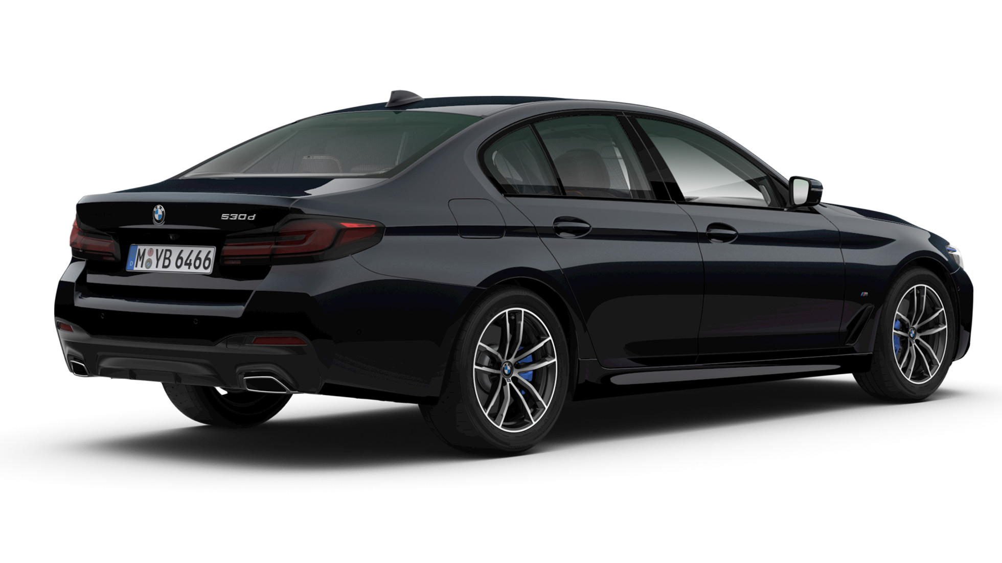 BMW 5 Series Sedan G30 Plug-in hybrid M Sport package rear BMW 5 Series Sedan 520d xDrive G30 2020 M Sport package in Alpine White three-quarter rear view