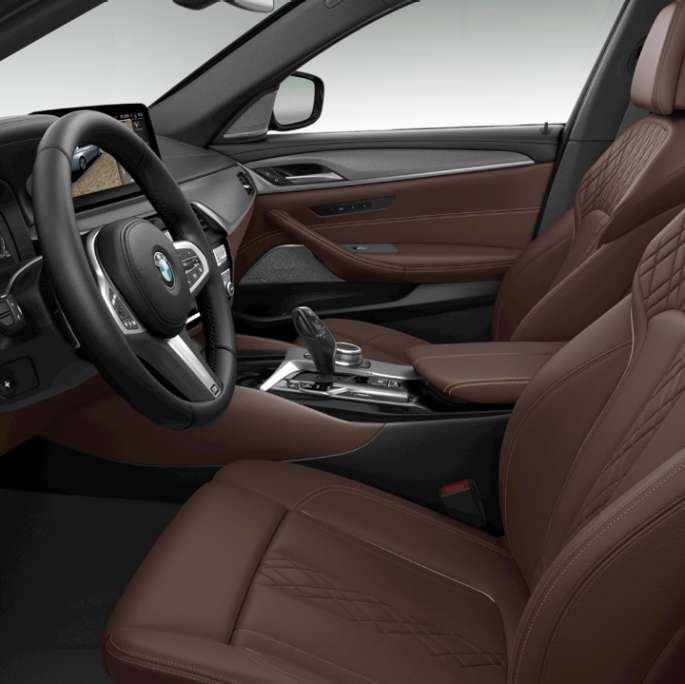 Upholstery in Leather 'Dakota' Black with contrast stitching Blue BMW 5 Series 520d xDrive G30 2020 M Sport package interior 