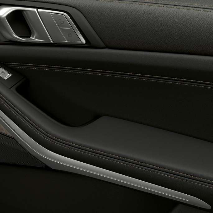 Close-up of the inner door of the BMW X7 with standard equipment features